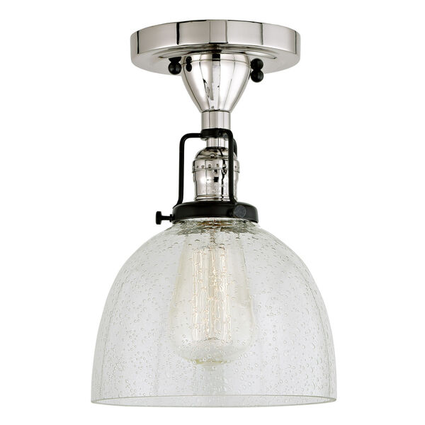 Nob Hill Madison Polished Nickel and Black One-Light Semi Flush Mount with Clear Bubble Glass, image 1